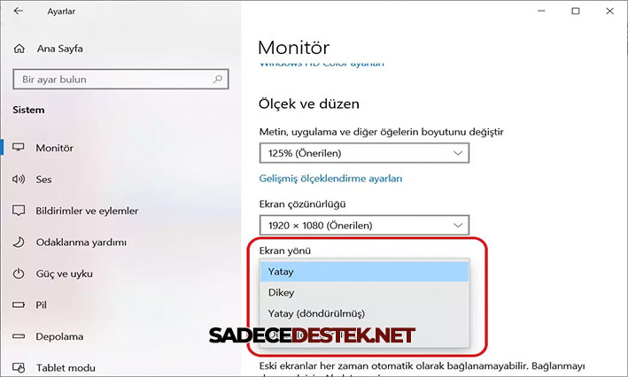 Microsoft Windows 10 Bilgisayarımızın Ekran döndürme yöntemi