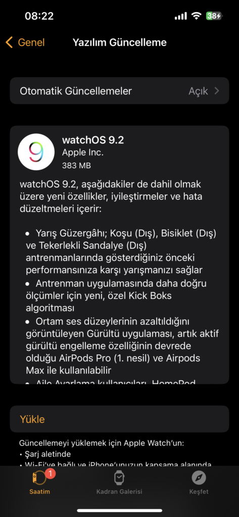 Apple WatchOS 9.2 Güncellemesi Yayınlandı