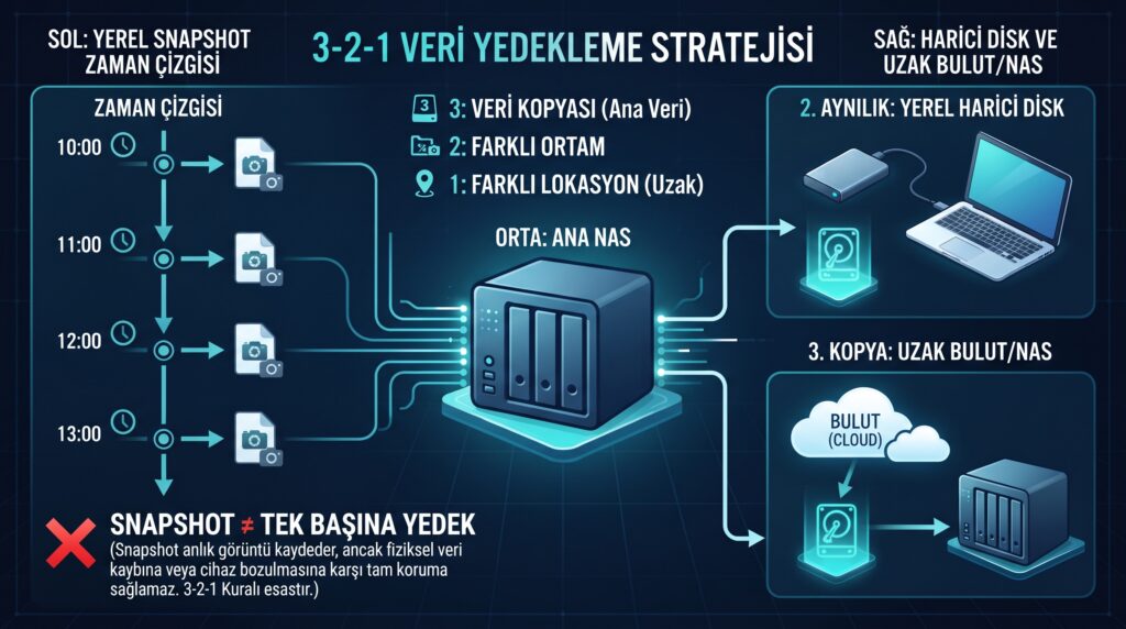 NAS snapshot yedek değildir: QNAP’ta anlık görüntü ve 3‑2‑1 yedekleme planı