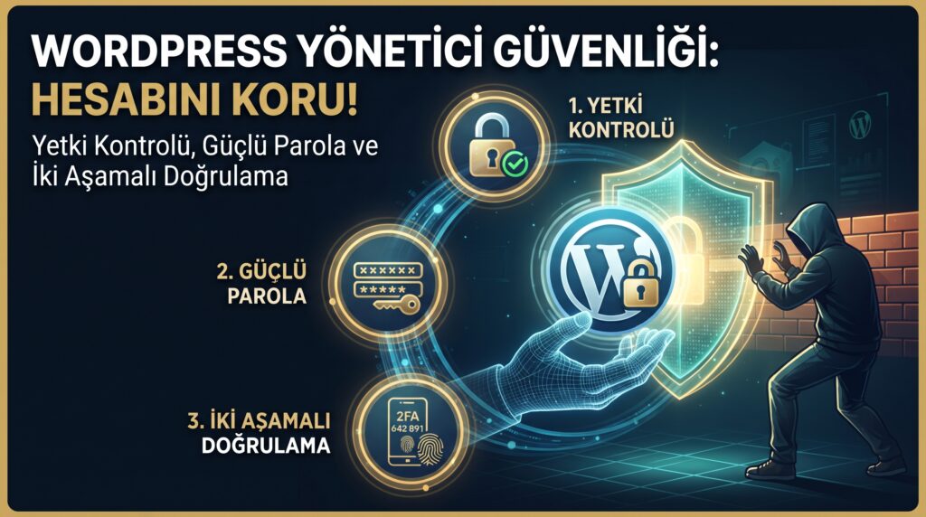 WordPress yönetici hesabını koruma: Yetki kontrolü, güçlü parola ve iki aşamalı doğrulama