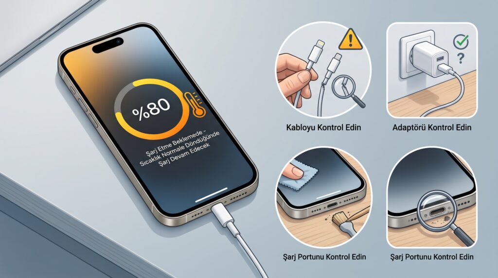 iPhone Şarj Olmuyor veya Yüzde 80’de Kalıyor: Kablo, Sıcaklık ve Şarj Limiti Kontrolü