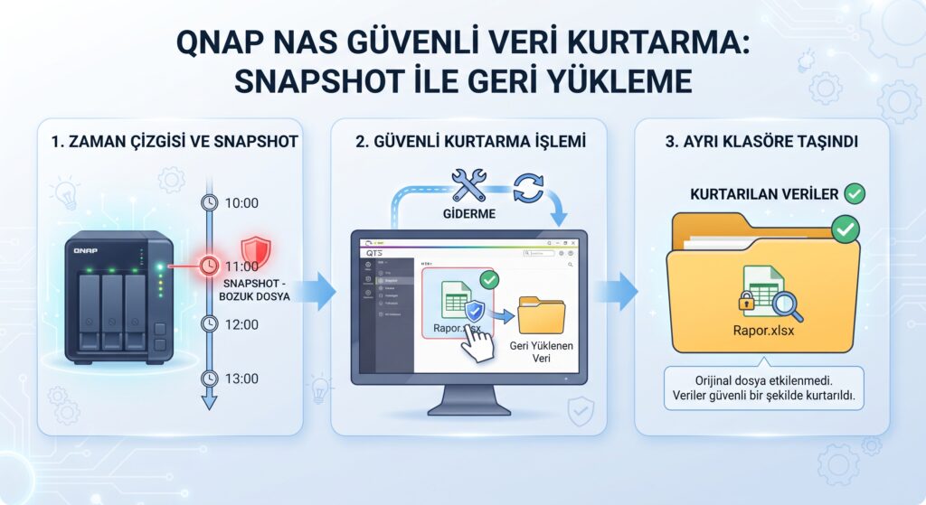 QNAP snapshot’tan tek dosya geri yükleme: Orijinali ezmeden güvenli kurtarma
